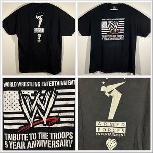 VTG 07 WWE Tribute To The Troops 5 Year Anniversary Flag Graphic Shirt Men’s XL